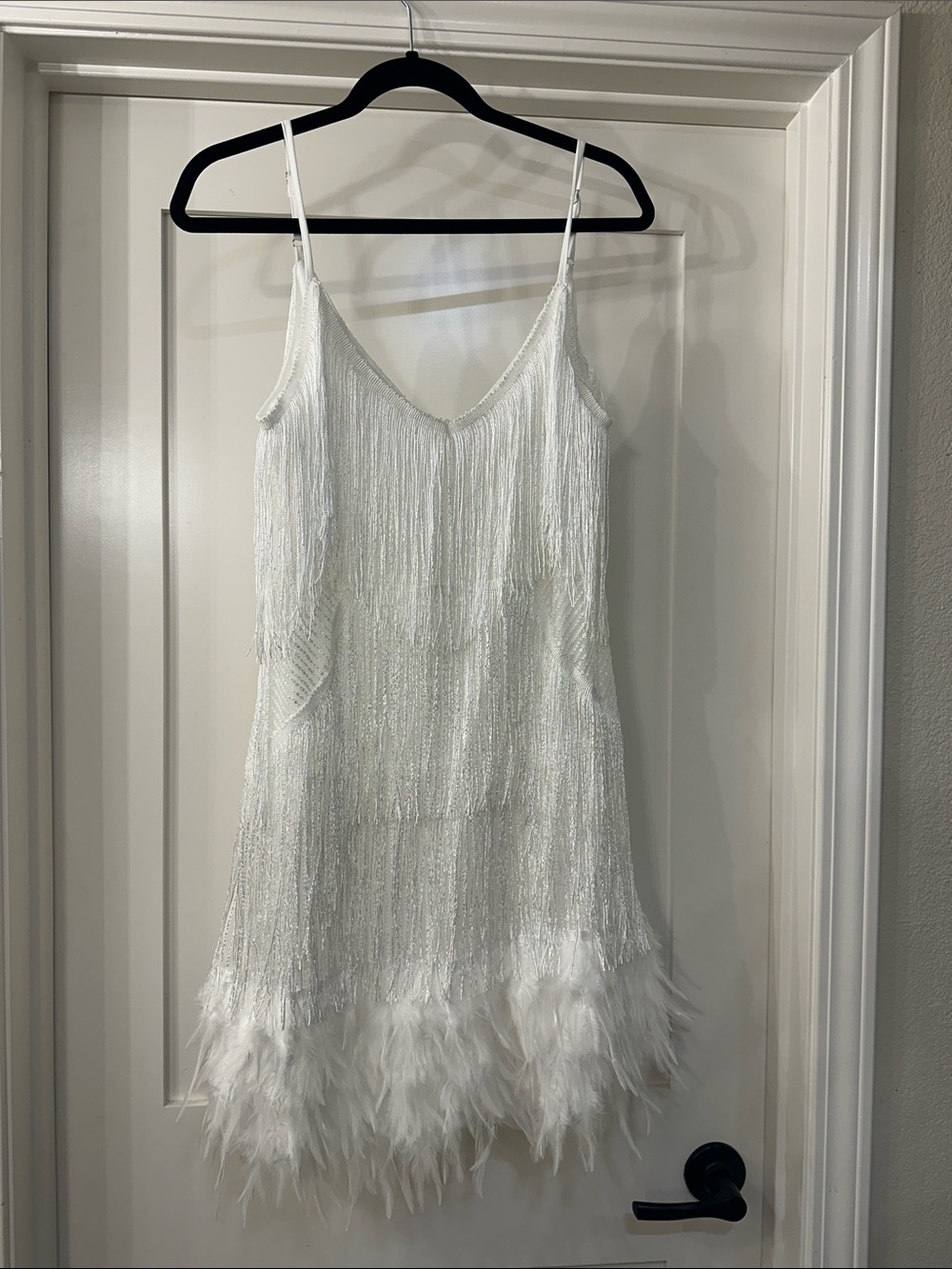 White Feather Hem Slip Dress - Elegant Party Dress